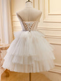 Ndyad Sweetheart Neck Tulle Short Prom Dress, Beige Homecoming Dress HZ1024