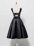 Evafashion A-Line Satin Black Short Prom Dress, Black Homecoming Dress HZ1024