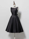 Evafashion A-Line Satin Black Short Prom Dress, Black Homecoming Dress HZ1024