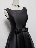 Evafashion A-Line Satin Black Short Prom Dress, Black Homecoming Dress HZ1024