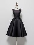 Evafashion A-Line Satin Black Short Prom Dress, Black Homecoming Dress HZ1024