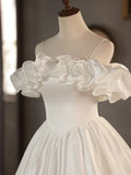 Ndyad A-Line Tea Length Ivory Prom Dress, White Wedding Party Dress HZ1024