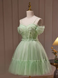 Ndyad Green Sweetheart Neck Short Prom Dress, Green Homecoming Dress HZ1024