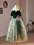 Evafashion Tulle Lace Sequin Green Short Prom Dress, Green Homecoming Dress HZ1024