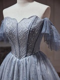 Ndyad Tulle Dusty Blue Short Prom Dress, Dusty Blue Homecoming Dress HZ1024