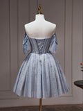 Ndyad Tulle Dusty Blue Short Prom Dress, Dusty Blue Homecoming Dress HZ1024