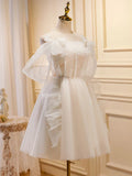 Ndyad Champagne Tulle Short Prom Dress, Champagne Homecoming Dresses HZ1024