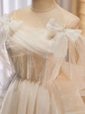 Ndyad Champagne Tulle Short Prom Dress, Champagne Homecoming Dresses HZ1024