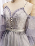 Ndyad Purple A-Line Lace Tulle Short Prom Dress, Light Purple Homecoming Dress HZ1024
