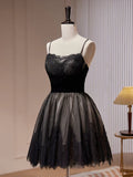 Ndyad Lace Tulle Black Short Prom Dress, Black Homecoming Dress HZ1024