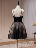 Ndyad Lace Tulle Black Short Prom Dress, Black Homecoming Dress HZ1024