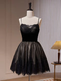 Ndyad Lace Tulle Black Short Prom Dress, Black Homecoming Dress HZ1024