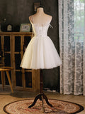 Ndyad Beige Tulle Short Prom Dress, Beige Cute Homecoming Dress HZ1024