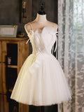 Ndyad Beige Tulle Short Prom Dress, Beige Cute Homecoming Dress HZ1024