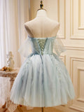 Ndyad Tulle Off Shoulder Green Short Prom Dress, Green Cute Homecoming Dresses HZ1024