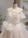 Ndyad Tulle Sequin Short Prom Dress, Beige Homecoming Dress HZ1024