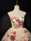 Evafashion 3D Flower Tulle Short Prom Dress, Cute Champagne Homecoming Dress HZ1024