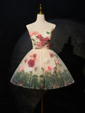 Evafashion 3D Flower Tulle Short Prom Dress, Cute Champagne Homecoming Dress HZ1024