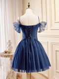 Ndyad Blue A-Line Short Prom Dresses, Dark Blue Homecoming Dress HZ1024
