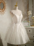 Ndyad v neck tulle lace short prom dress lace cocktail dress HZ1024
