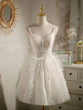 Ndyad v neck tulle lace short prom dress lace cocktail dress HZ1024