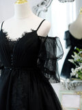 Ndyad A-Line Tulle Lace Short Prom Dress, Black Homecoming Dresses HZ1024