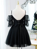 Ndyad A-Line Tulle Lace Short Prom Dress, Black Homecoming Dresses HZ1024