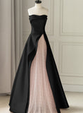 Ndyad Satin Tulle Pink Long Prom Dress, Pink Long Formal Dress HZ1024