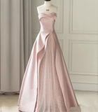 Ndyad Satin Tulle Pink Long Prom Dress, Pink Long Formal Dress HZ1024