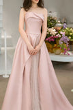 Ndyad Satin Tulle Pink Long Prom Dress, Pink Long Formal Dress HZ1024