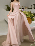 Ndyad Satin Tulle Pink Long Prom Dress, Pink Long Formal Dress HZ1024