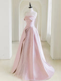 Ndyad Satin Tulle Pink Long Prom Dress, Pink Long Formal Dress HZ1024