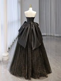 Ndyad Sweetheart Neck Satin Tulle Long Prom Dress, Black Long Formal Dress HZ1024