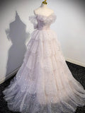 Ndyad Off Shoulder Tulle Sequin Light Pink Long Prom Dress,Sequin Long Evening Dress HZ1024