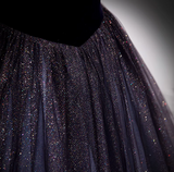 Ndyad Puff sleeves Tulle Velvet Purple Long Prom Dress, Purple Long Formal Dress HZ1024