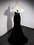 Ndyad Off Shoulder Mermaid Long Prom Dress, Black Long Formal Dress HZ1024