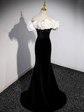 Ndyad Off Shoulder Mermaid Long Prom Dress, Black Long Formal Dress HZ1024