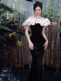 Ndyad Off Shoulder Mermaid Long Prom Dress, Black Long Formal Dress HZ1024