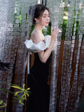 Ndyad Off Shoulder Mermaid Long Prom Dress, Black Long Formal Dress HZ1024