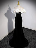 Ndyad Off Shoulder Mermaid Long Prom Dress, Black Long Formal Dress HZ1024