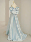 Ndyad Satin Long Prom Dress, A-line Blue Formal Evening Dress HZ1024