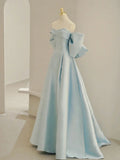 Ndyad Satin Long Prom Dress, A-line Blue Formal Evening Dress HZ1024