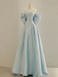 Ndyad Satin Long Prom Dress, A-line Blue Formal Evening Dress HZ1024