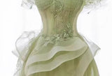 Ndyad Off Shoulder Lace Long Prom Dress, Green Formal Dress HZ1024