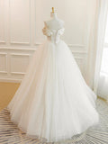 Ndyad White Off Shoulder Tulle Long Prom Dress, White Long Formal Dress HZ1024