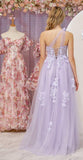 Ndyad One Shoulder Tulle Lace Black Prom Dress, Black Long Evening Dress HZ1024