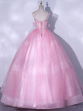 Ndyad A-Line Tulle Lace Long Prom Dresses, Pink Sweet 16 Dress HZ1024