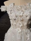 Ndyad Off Shoulder Tulle Lace Long Prom Dress, White Lace Long Formal Dress HZ1024