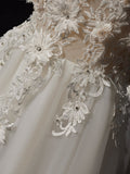 Ndyad Off Shoulder Tulle Lace Long Prom Dress, White Lace Long Formal Dress HZ1024