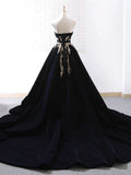 Ndyad Velvet Sweep Train Long Prom Dress, Black Velvet Long Evening Dress HZ1024